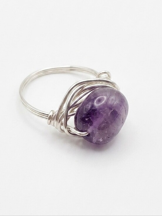 Hand Crafted Jewelry - Hand Crafted Silver Wire Ring with Purple Amethyst